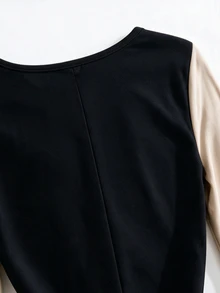GlowEve CURVE Plus Size Women's Halloween Dress In Beige And Black Color Blocking. This Slim-Fit Autumn Dress Features An Elegant Look Perfect For Parties. Fall - Black and White - View 7