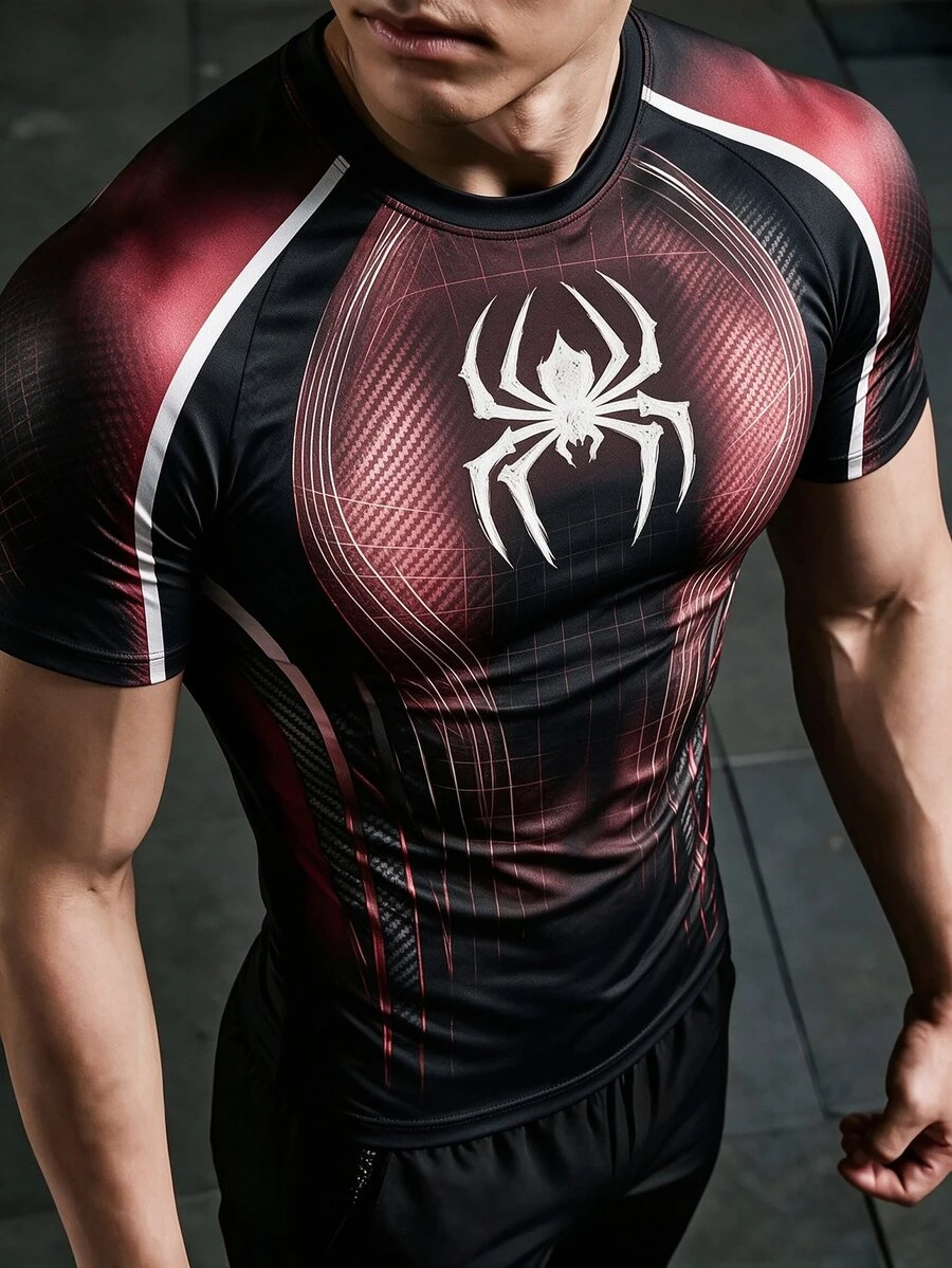 Acti Log Men's Spider Pattern Casual Daily Travel Sports T-Shirt, Gym - Multicolor - View 1