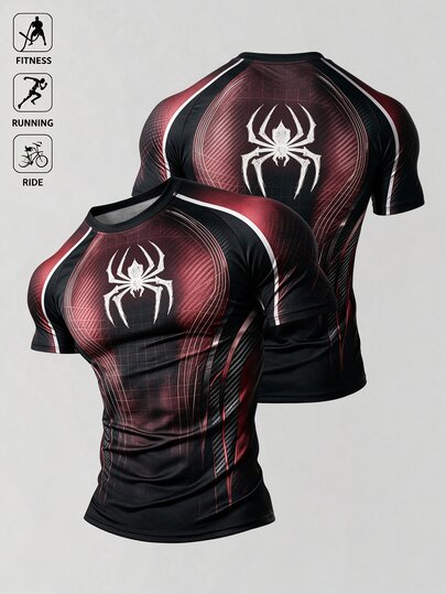 Acti Log Camiseta deportiva casual de uso diario y viaje con estampado de araña para hombre