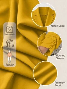 SHEIN LUNE Plus Size Women's Commuter Waist-Cinched Short Versatile Thin Jacket - Yellow - View 9
