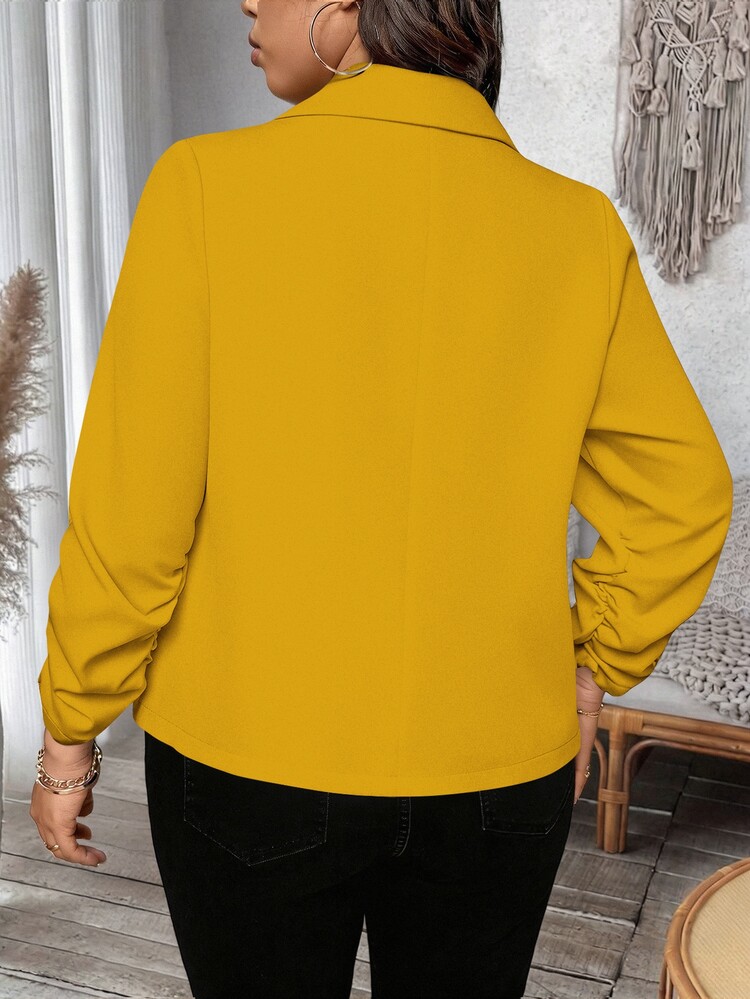 SHEIN LUNE Plus Size Women's Commuter Waist-Cinched Short Versatile Thin Jacket - Yellow - View 3