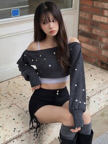 DAZY 女款純色高腰休閒百搭日常穿著短褲 - 黑色 - 查看 7