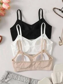 SHEIN 兒童青少年女孩 3件組簡約休閒基礎款內褲套裝，白色、裸色、黑色，適合四季/秋冬萬聖節/聖誕派對 - 彩色 - 查看 2