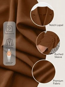 SHEIN LUNE Plus Size Women's Commuter Waist-Cinching Short Versatile Thin Jacket - Mocha Brown - View 9