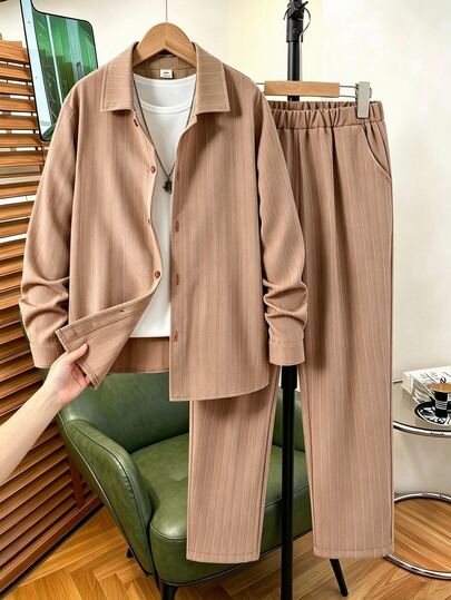 2pcs/Set Boys Casual Vintage Linen-Like Fabric Long Sleeve Shirt And Pants Outfit, Suitable For Spring/Autumn Daily Casual Wear, Suitable For Autumn/Winter Children's Outfit, Comfortable Fabric, Fashionable Fit, Spring/Summer New Style, Suitable For Multiple Seasons And Occasions