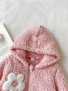 SHEIN Baby Girl Winter Pink Floral Long Sleeve Comfortable Fuzzy Zip-Up Cardigan Jacket, Versatile Fashionable Stylish Outerwear For Home Or Outdoor Activities - Pink - View 8