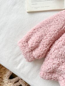 SHEIN Baby Girl Winter Pink Floral Long Sleeve Comfortable Fuzzy Zip-Up Cardigan Jacket, Versatile Fashionable Stylish Outerwear For Home Or Outdoor Activities - Pink - View 7