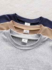 SHEIN 3件組字母壓紋圓領長袖T恤，精緻有意義的字母印花，活潑有趣，舒適柔軟面料，適合日常穿著、學校、運動等場合，時尚版型，秋冬新款，適合多季節與多場合 - 彩色 - 查看 5
