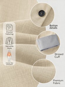 SHEIN PETITE CURVE 女款大尺碼拼接條紋時尚通勤西裝外套 - 卡其色 - 查看 9