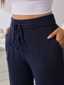 Solflare Plus Size Casual Soft Form Soft Form Smart Versatile Solid Color Knit Pants Vacation Office Vacation Formal Navy Blue Autumn - Navy Blue - View 7