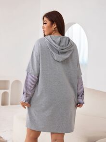 Solflare Plus Grey Print Drop Shoulder Drawstring Hooded 2 In 1 Dress Autumn Office Formal School College Tidur Casual Soft Form 90s Normal Fall - Grey - View 2