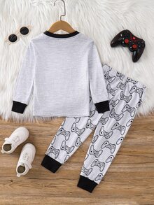 SHEIN Young Boy Letter Graphic Contrast Trim PJ Set - Multicolor - View 2