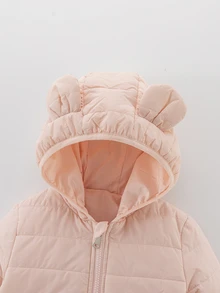 SHEIN Elladie kids 女嬰白色連帽冬季外套，3D可愛耳朵裝飾，拉鍊開合設計，1-6歲女童保暖外套，天鵝絨加厚秋季款 - 淺粉色 - 查看 8