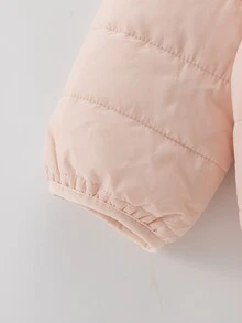 SHEIN Elladie kids 女嬰白色連帽冬季外套，3D可愛耳朵裝飾，拉鍊開合設計，1-6歲女童保暖外套，天鵝絨加厚秋季款 - 淺粉色 - 查看 7