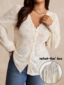 Nubod Lace Lantern Sleeve French Elegant Romantic Women Blouse, New Arrival Fall - Apricot - View 1