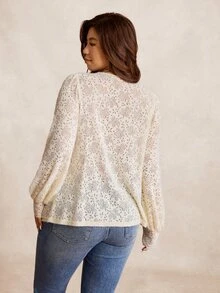 Nubod Lace Lantern Sleeve French Elegant Romantic Women Blouse, New Arrival Fall - Apricot - View 2