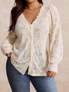 Nubod Lace Lantern Sleeve French Elegant Romantic Women Blouse, New Arrival Fall - Apricot - View 5