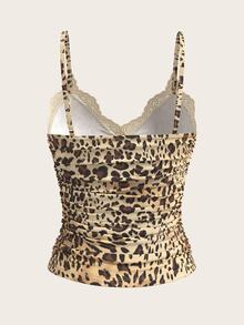SHEIN ICON Summer Cheetah Leopard Print Contrast Lace Camisole Top - Multicolor - View 3