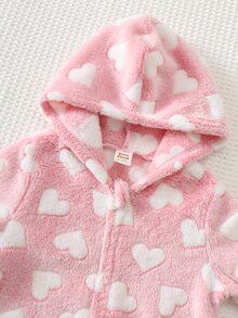 Cozy Pixies 女嬰愛心圖案保暖內裡加厚連帽長袖連身冬季連身褲，百搭舒適 - 粉色 - 查看 3