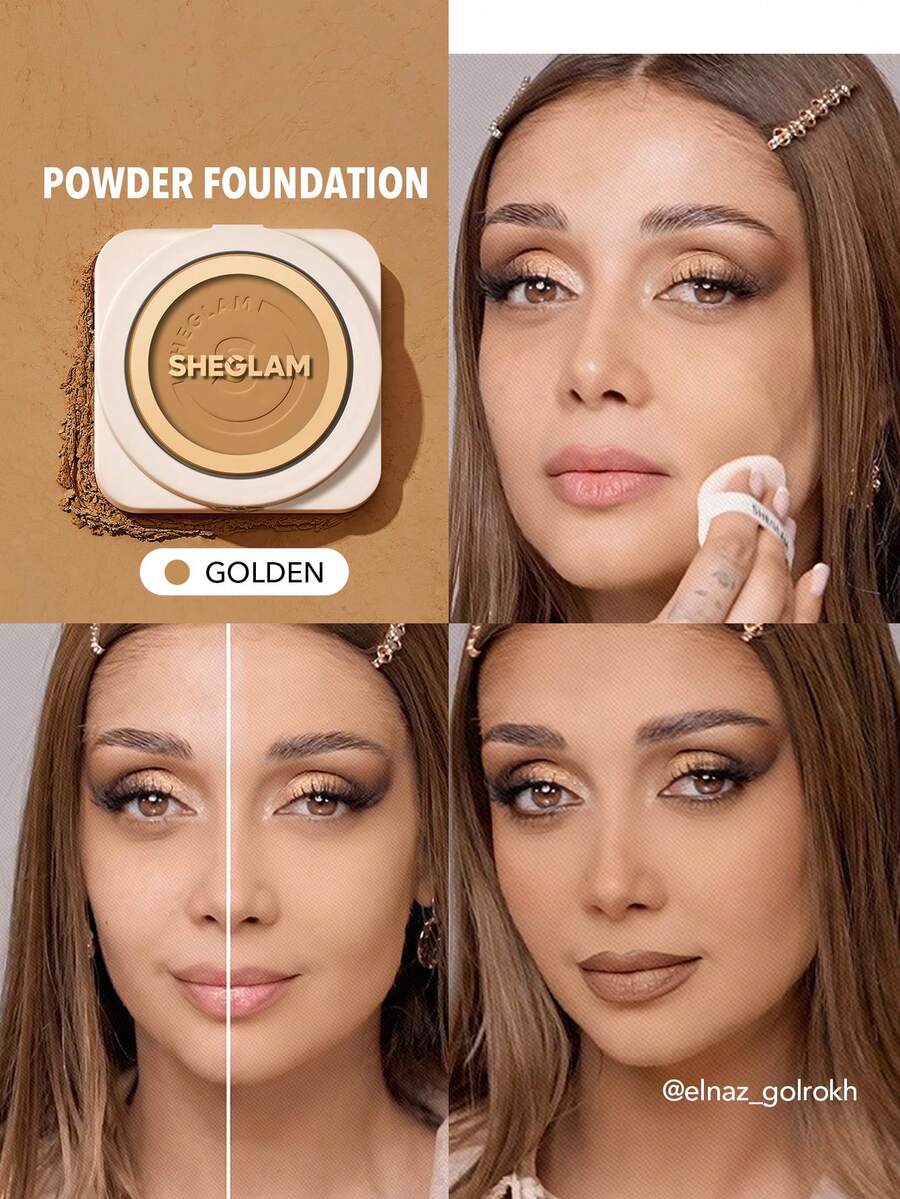 SHEGLAM Skin-Focus High Coverage Powder Foundation-Golden Brand Beauty Cosmetic Makeup For Women And Girls - Golden - View 1