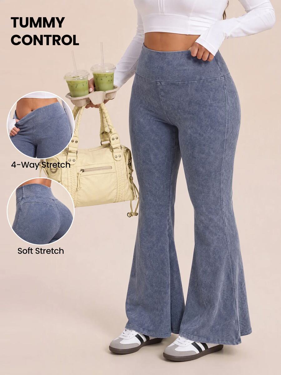 SHEIN Rhythm Era Women's Plus Size Solid Color Casual Daily Wear Sports Leggings - Blue - View 1