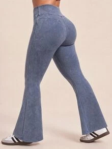 SHEIN Rhythm Era Women's Plus Size Solid Color Casual Daily Wear Sports Leggings - Blue - View 2