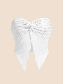 SHEIN ICON 春季扭結前開叉边无肩带白色上衣 - 白色 - 查看 3
