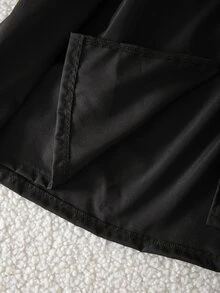 女童（大童）秋冬休閒通勤上學運動黑白拼色拼接連帽拉鍊防風長版外套 - 黑色 - 查看 7