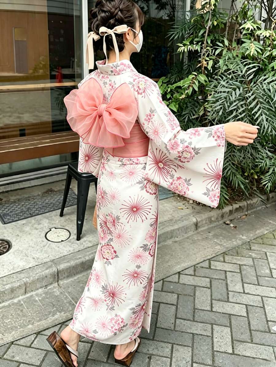 Irokai 伝統的な日本の夏用女性用着物浴衣帯ベルト - ピンク - チェックする 1