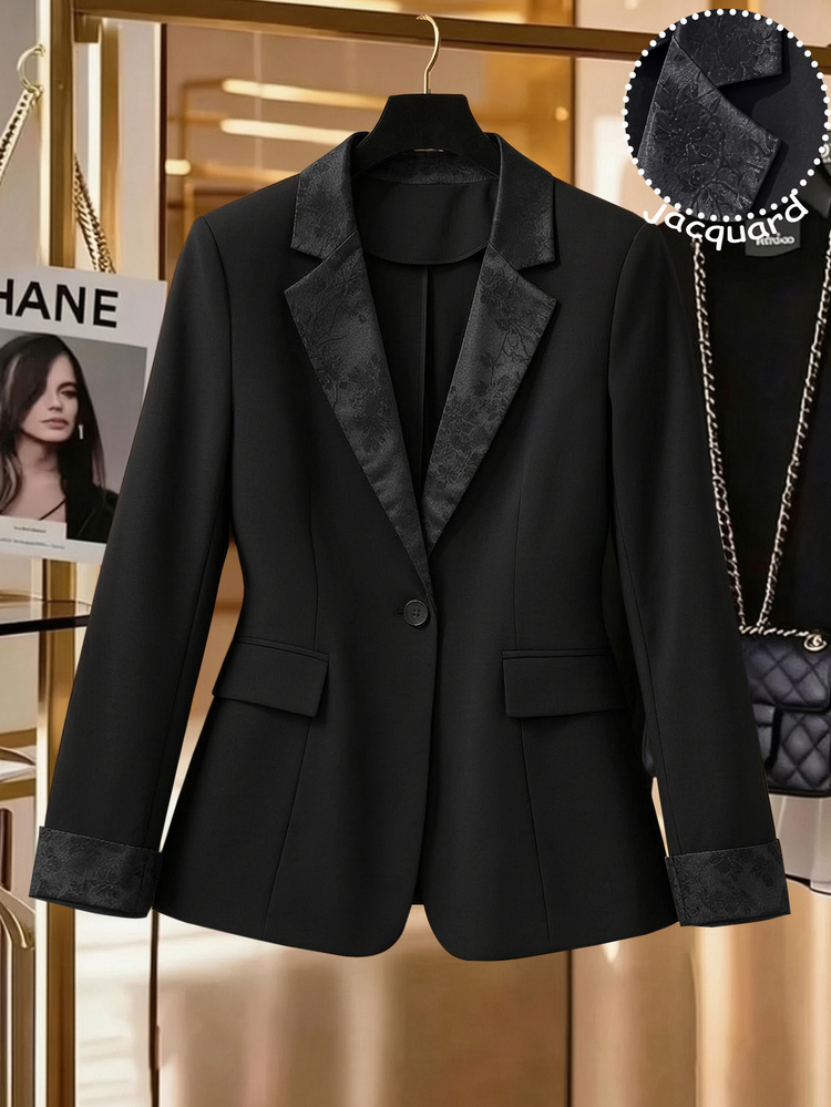 GlowEve CURVE Casual Commute Solid Color Long Sleeve Plus Size Blazer - Black - View 3