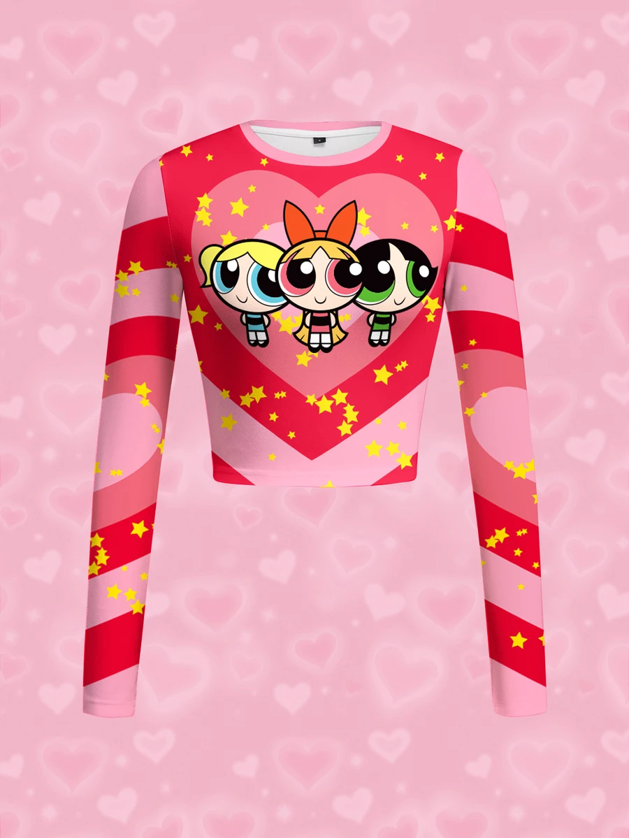 THE POWERPUFF GIRLS X SHEIN 女款星星印花長袖T恤 - 白色 - 查看 1