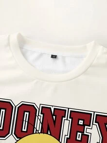LOONEY TUNES X SHEIN 大尺碼女款字母卡通印花休閒日常圓領衛衣 - 白色 - 查看 5