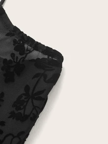 SHEIN ICON Floral Print Knot Front Mesh Cami Top - Black - View 4