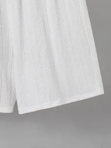 SHEIN 青少年男孩 2件組紋理布料 Polo 衫與短褲套裝，全白夏季家庭度假休閒風，適合戶外玩耍、派對 - 白色 - 查看 5