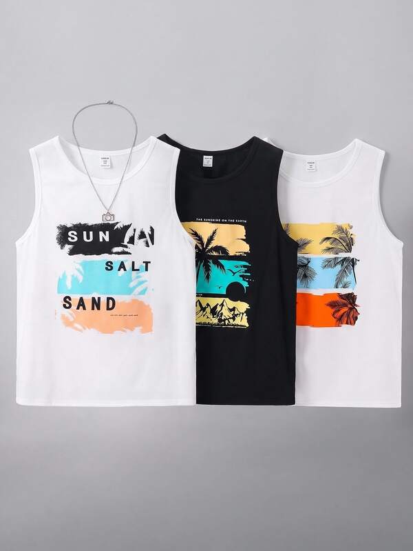 SHEIN 3 piezas Camisetas de tirantes para adolescentes varones