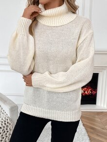 Calvaya Women's Turtleneck Knitted Solid Color Sweater Fall Winter - Red - View 4