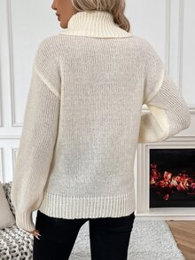 Calvaya Women's Turtleneck Knitted Solid Color Sweater Fall Winter - Red - View 9