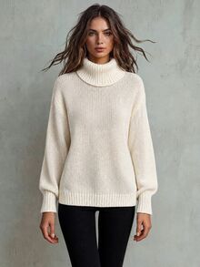 Calvaya Women's Turtleneck Knitted Solid Color Sweater Fall Winter - Red - View 2