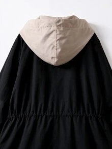 EMERY ROSE Jaket Kasual Wanita Ukuran Besar dengan Tudung dan Blok Warna untuk Perjalanan Sehari-hari - Hitam - View 7