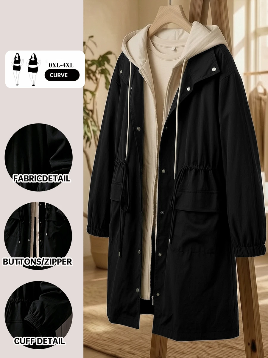 EMERY ROSE Chaqueta con capucha de bloques de color casual para ir al trabajo para mujer de talla grande - Negro - Ver 1