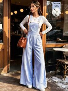 Cévolie Women's Striped Pocket Loose Wide Leg Casual Jumpsuit - Blue - View 1