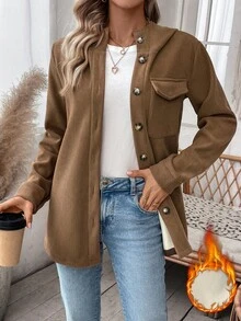Calvaya Chaqueta de forro polar con capucha de color liso y estilo casual para mujer, para otoño/invierno - Café integral - Ver 6