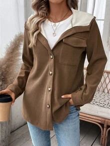 Calvaya Chaqueta de forro polar con capucha de color liso y estilo casual para mujer, para otoño/invierno - Café integral - Ver 7