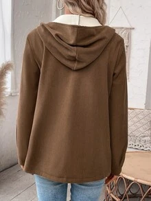 Calvaya Chaqueta de forro polar con capucha de color liso y estilo casual para mujer, para otoño/invierno - Café integral - Ver 3