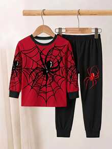 Young Boy Casual Minimalist Kids Cartoon Pattern Set, Suitable For Autumn/Winter, Slim Fit, Snug Fit - Multicolor - View 4