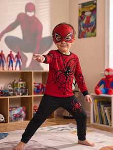 Young Boy Casual Minimalist Kids Cartoon Pattern Set, Suitable For Autumn/Winter, Slim Fit, Snug Fit - Multicolor - View 3