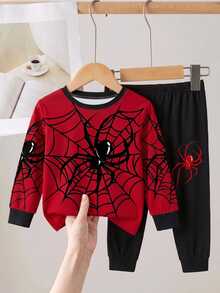 Young Boy Casual Minimalist Kids Cartoon Pattern Set, Suitable For Autumn/Winter, Slim Fit, Snug Fit - Multicolor - View 6