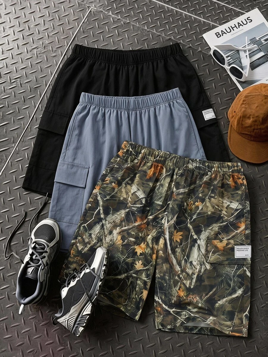 SHEIN 3 Pc Teen Boy Loose Casual Woven Shorts,Summer Streetwear Basic Versatile Solid Color Sports Workwear Multi-Color Multi Piece Set For Spring Summer - Multicolor - View 1