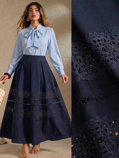 Roveilla Women's Plus Size Long Skirt, Lace Trim Skirt, Lace Skirt, Elegant Clothing, Casual Clothing, Sophisticated Clothing, Exquisite Skirt, Plus Size Skirt