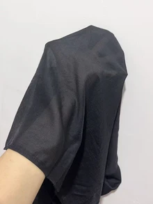 SHEIN Franclia 2026夏季新款法式優雅小眾風黑色網紗拼接綁帶收腰上衣 - 黑色 - 查看 3